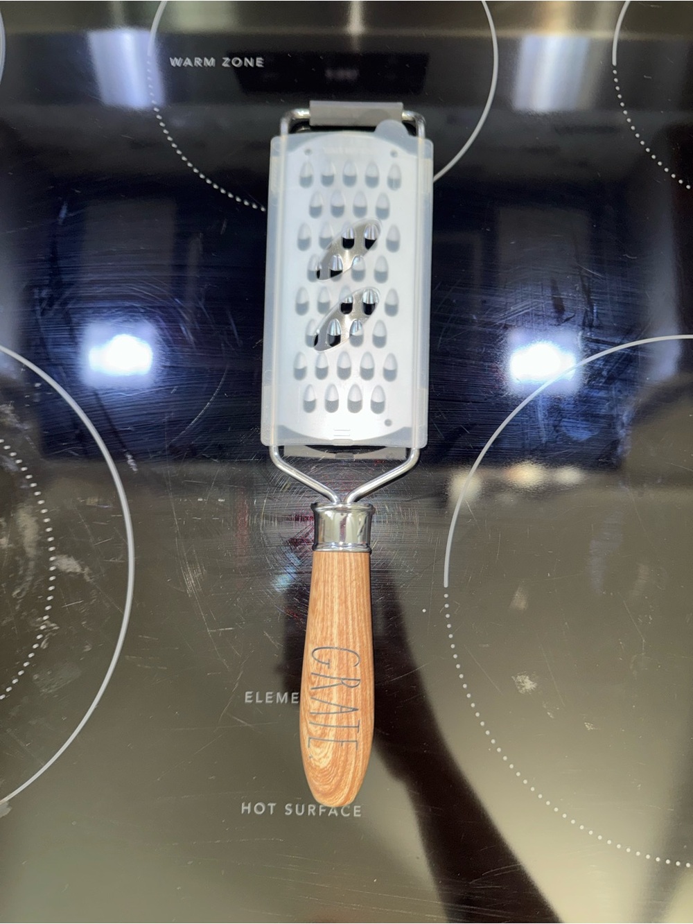 Rae Dunn White and Natural Wood Handheld Grater